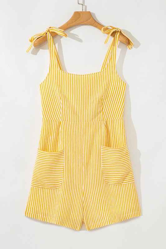 Stripe Tie Shoulder Smocked Wide Leg Romper Yellow Stripe f488284b-b302-47f4-a084-2a7588e57ca4