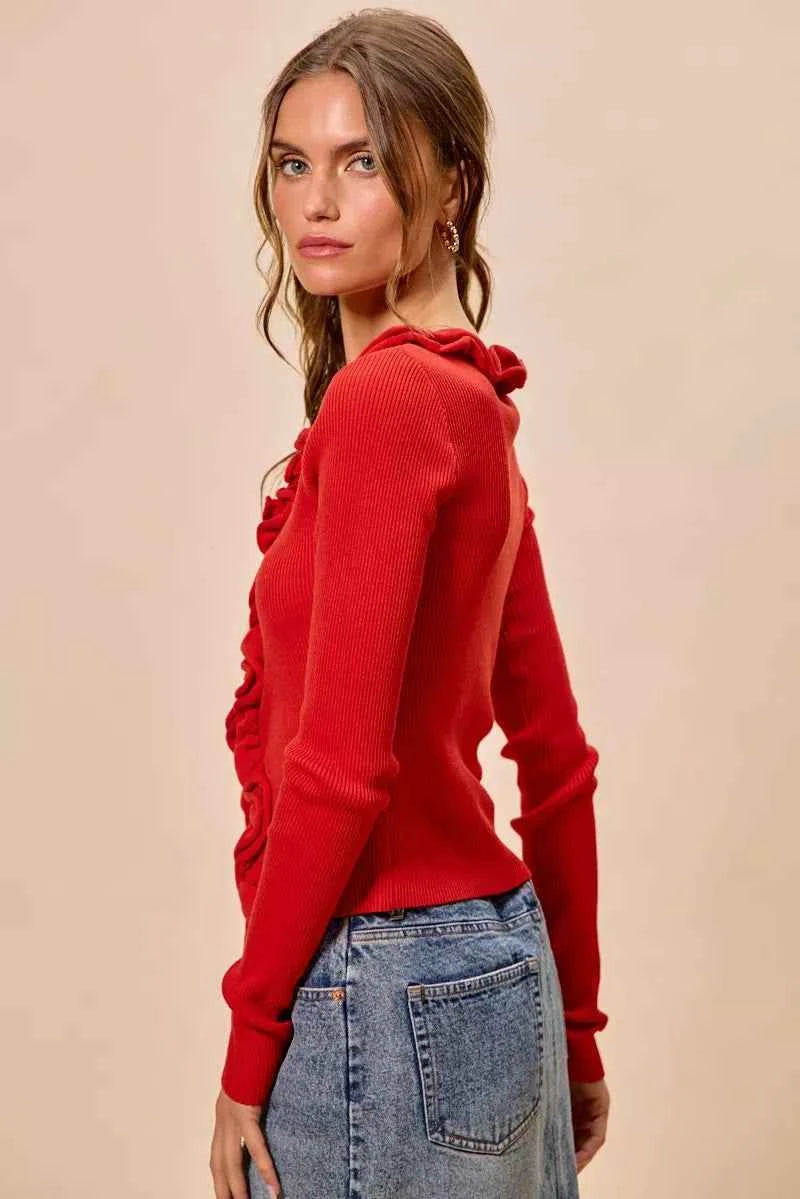 SO ME Cascade Ruffle Ribbed Sweater Cardgian f48c0528ac394e67ae619753ac48d068-Max-Origin