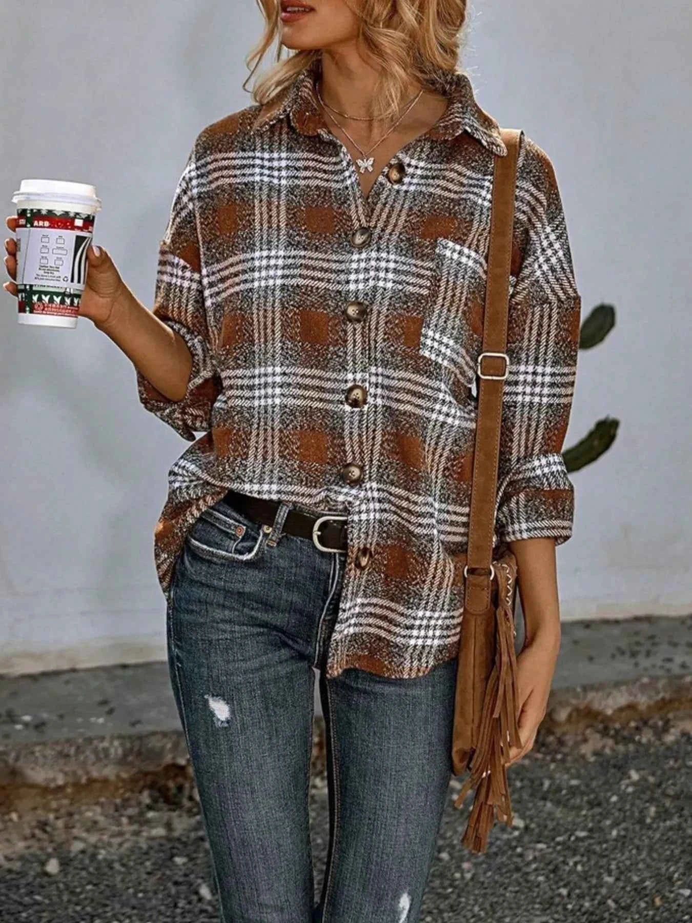 Plaid Button Up Long Sleeve Shacket f48f39f1aa144602a35e1534ad35845e-Max-Origin