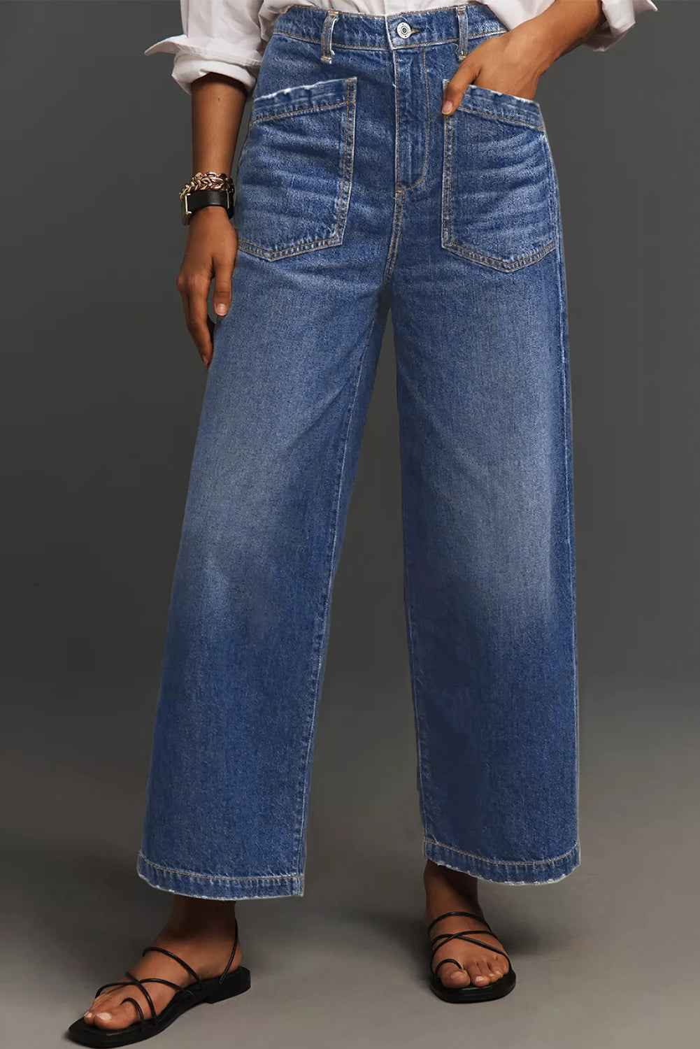 Brown Minimalist Patch Pocket High Waist Shift Jeans f495a125c99a1a2a