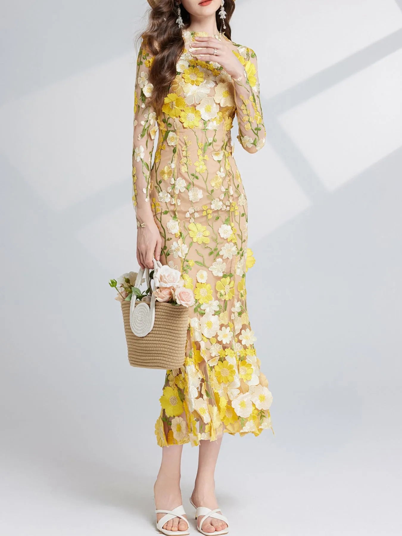Floral Embroidered Mesh Long Sleeve Midi Dress f495e8bf-079c-4b42-b3fe-07687f5dc3d0-Max-Origin