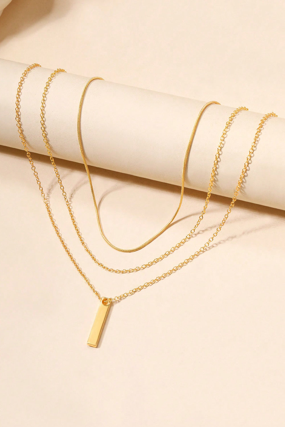 Gold Bar Pendant Layered Adjustable Chain Necklace f498f0de244bfbed