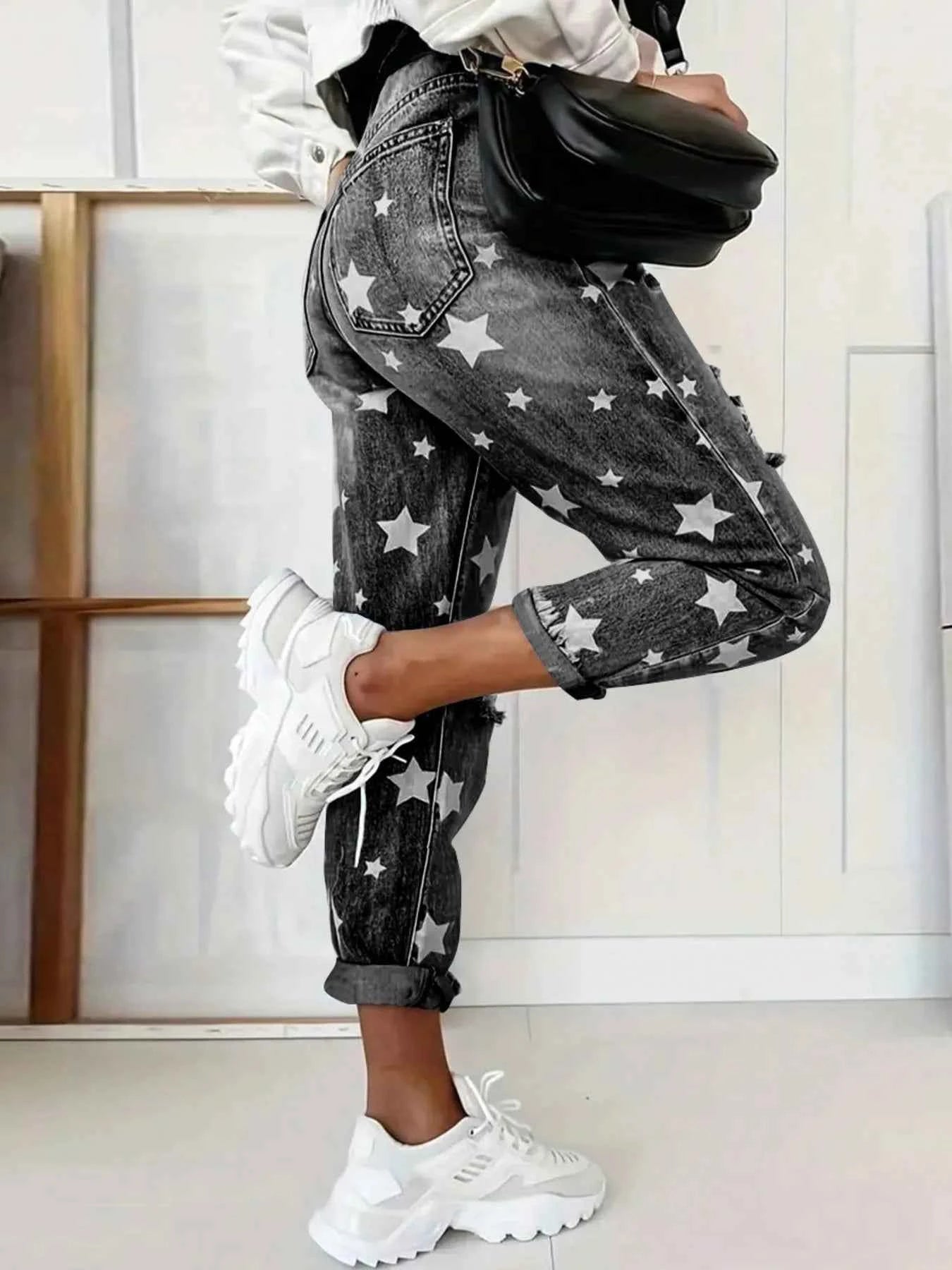 Star Print Distressed High Waist Boyfriend Jeans f4998890e1404b65a71b0a4878c763e8-Max-Origin