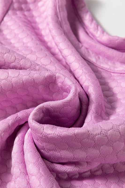 Solid Textured Round Neck Puff Sleeve Blouse f49d0400-f4d6-4c04-95a5-3afc70985d95