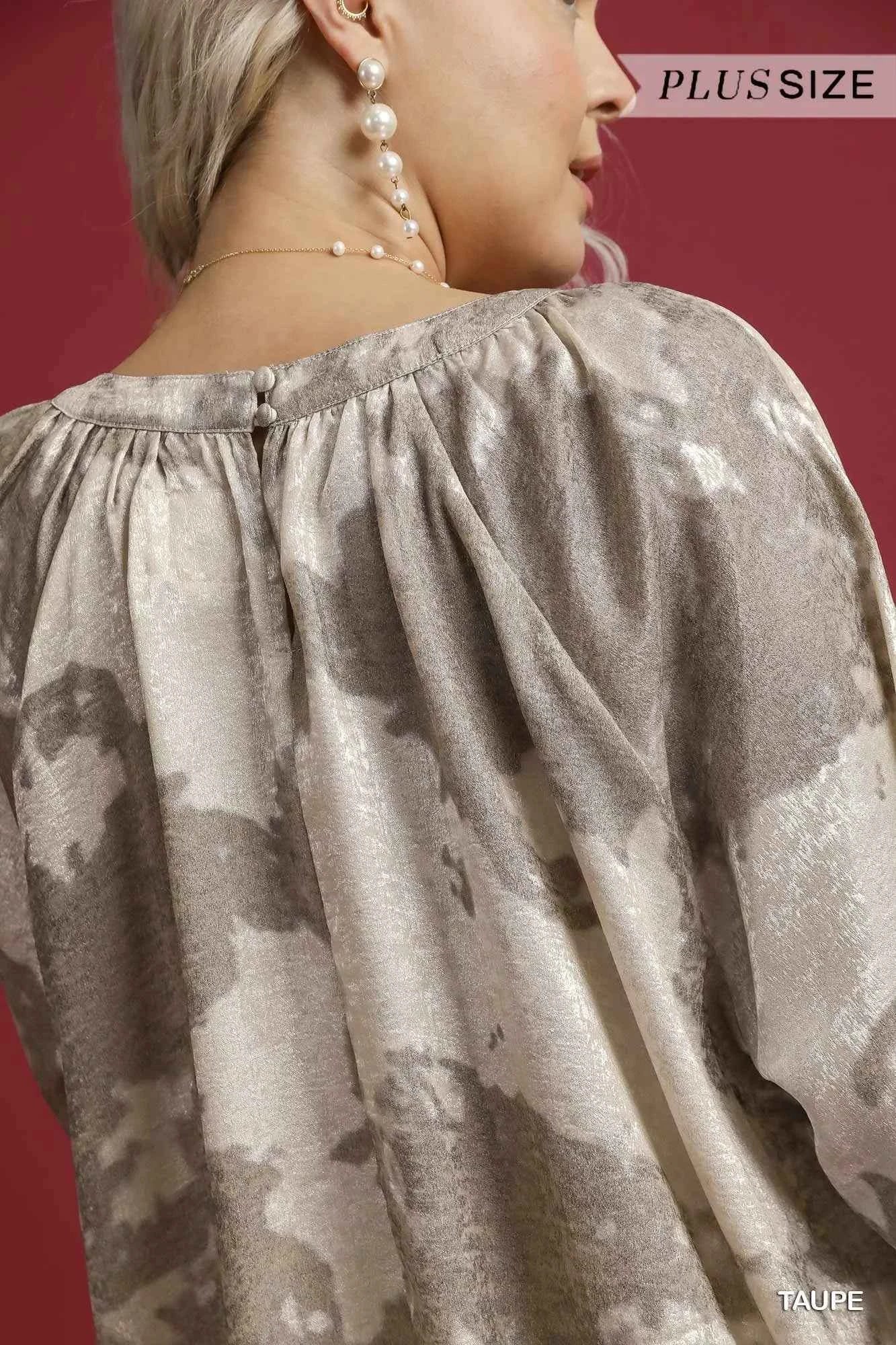 Umgee Full Size Metallic Fabric Blouse with Balloon Sleeves Plus Size f49d8f89-3c51-41ab-9331-886d81e84189-Max-Origin