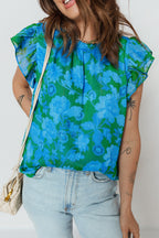 Green Floral Print Ruffled Sleeve Summer Blouse f4a6402c5406903e