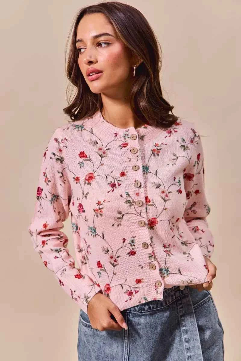 SO ME Floral Print Button Front Sweater Cardigan Top BLUSH f4aa752ed5414836ae27ae3261649dcf-Max-Origin