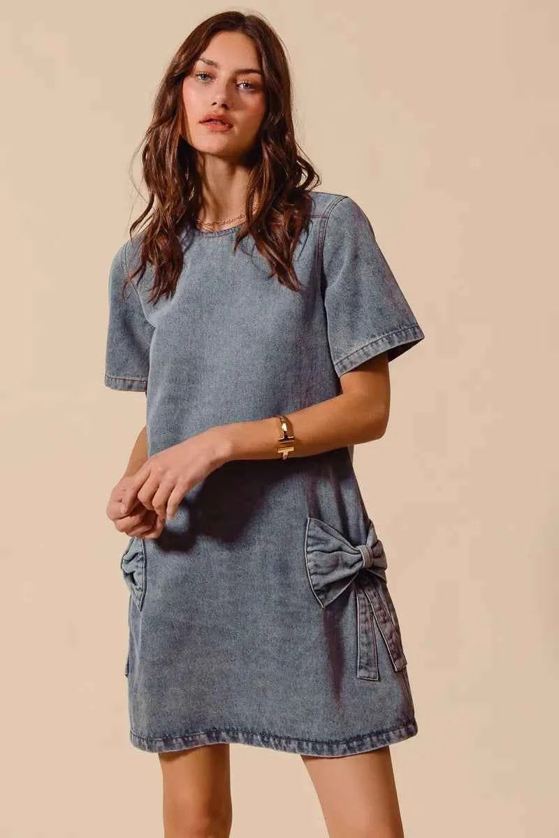 SO ME Bow Ribbon Knot Applique Denim Mini Dress f4ae15c3e8b94c36945303a002cdc0e2-Max-Origin