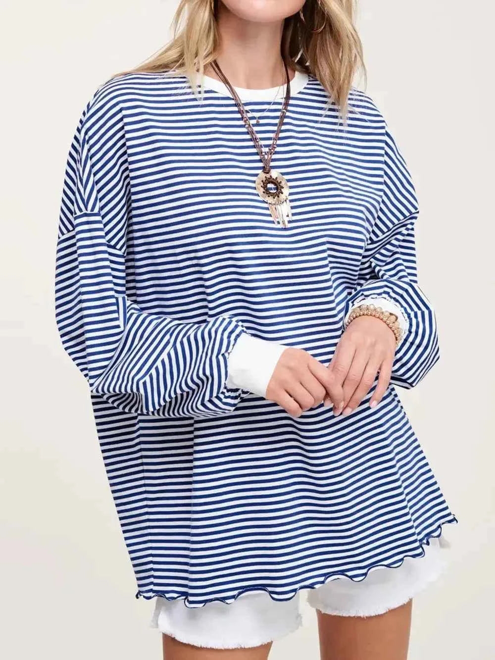 Contrast Striped Long Sleeve Sweatshirt Royal Blue f4aeb869-7636-450b-ab17-3e5dbf25cd64-Max