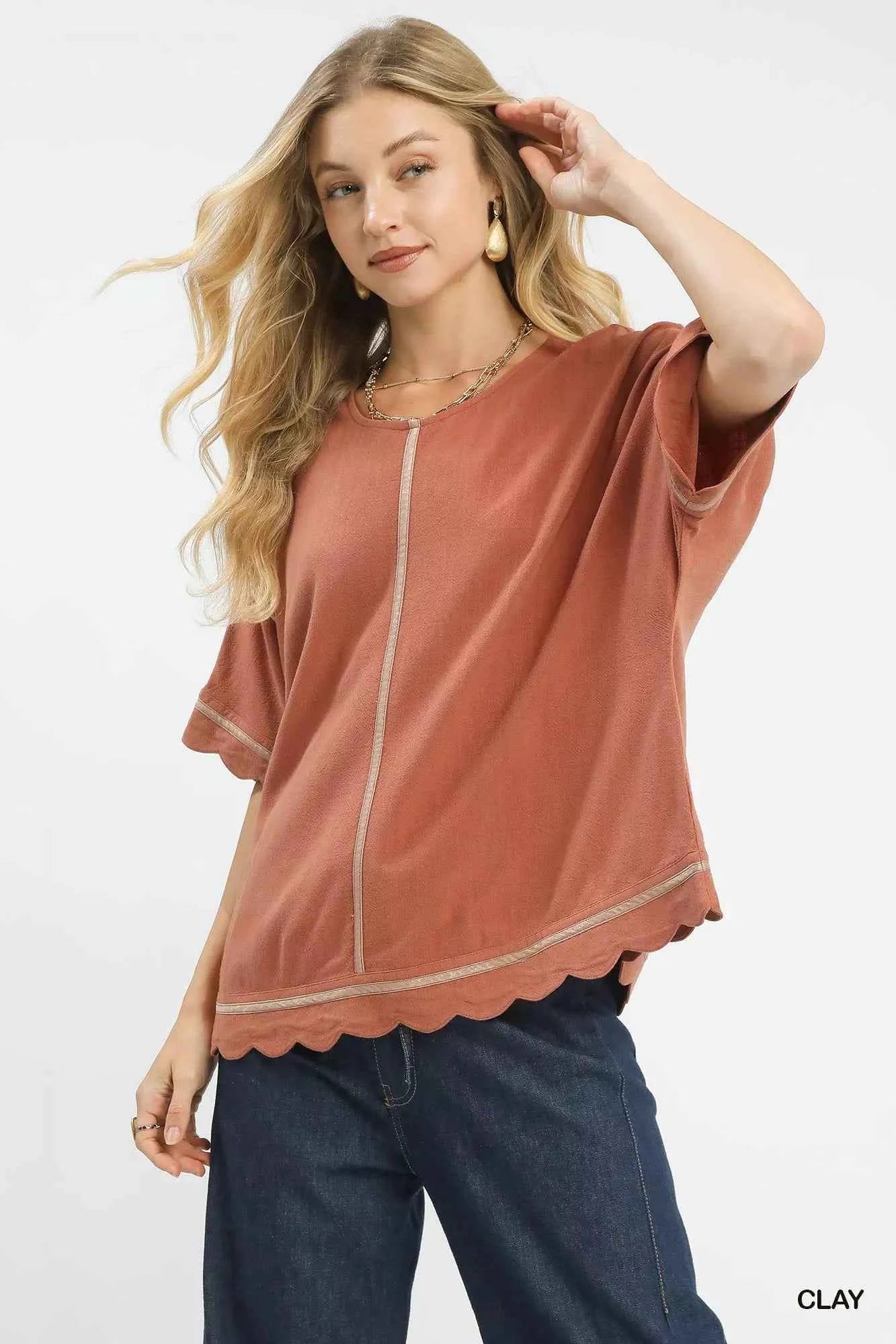 Linen Blend Scallop Trim Top CLAY f4bad3b3-c151-4607-9f09-a89e34643132-Max-Origin