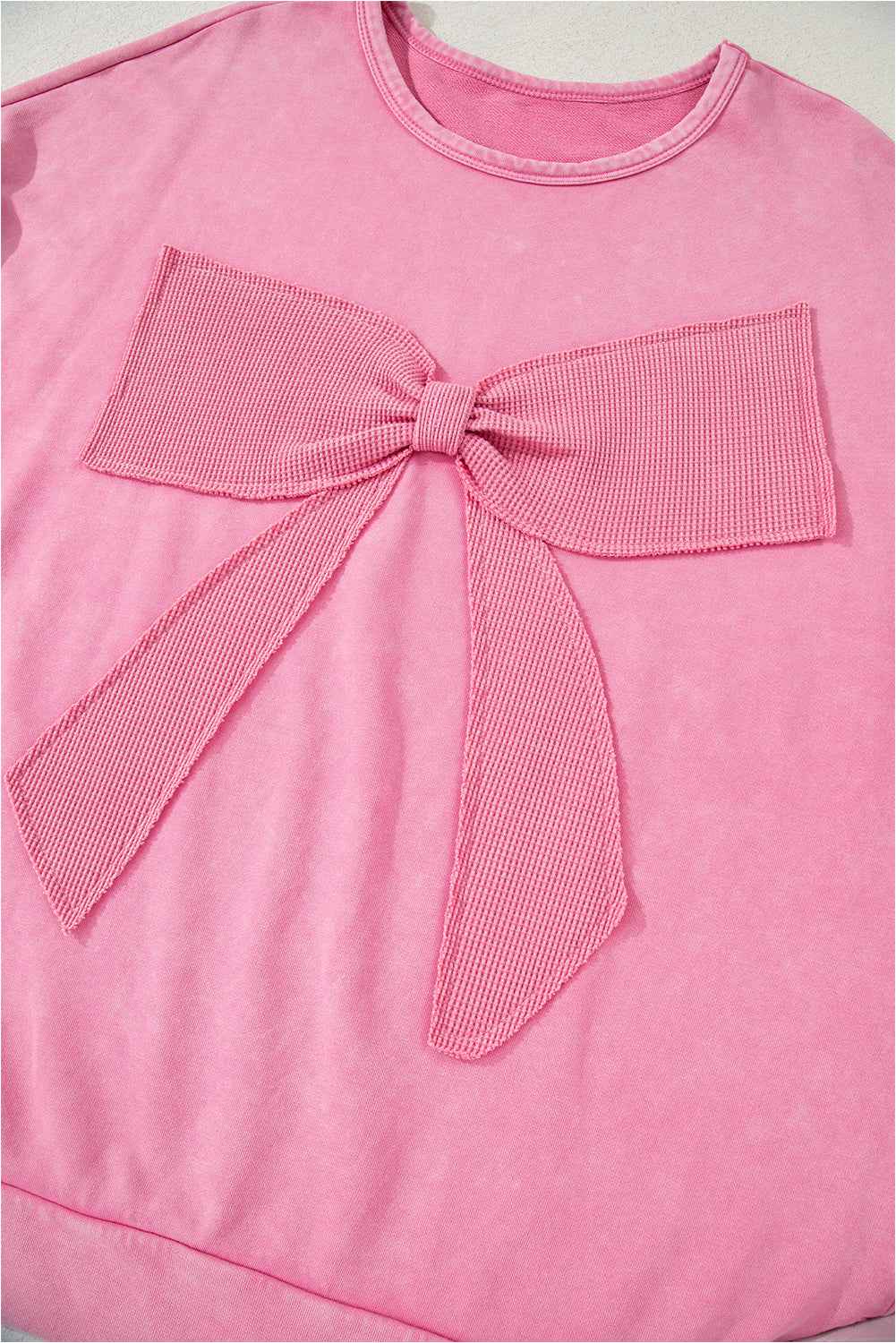 Bonbon Waffle Bowknot Patchwork Mineral Wash Plus Size Top f4c38e53a49b7ba9