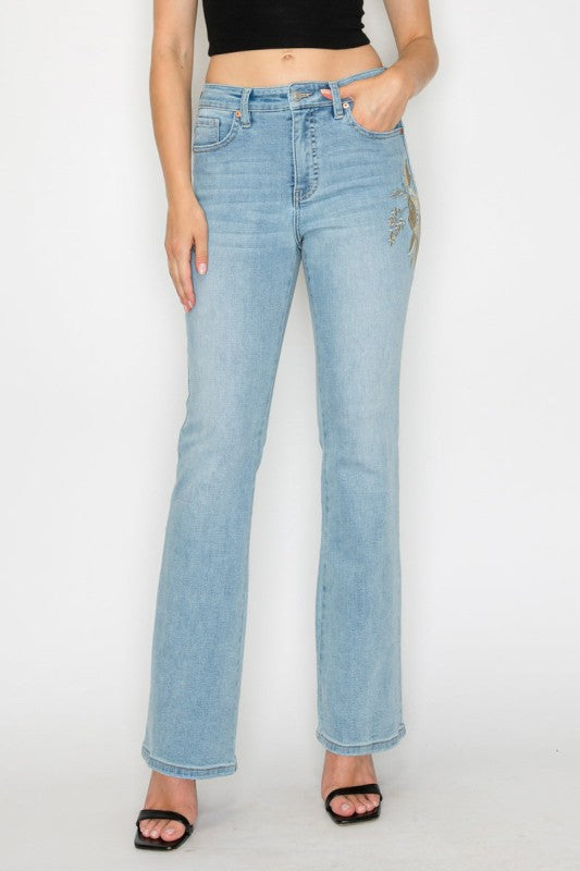 High rise embroidered modern bootcut jean f4c5d57f-156b-4acd-a028-d3b18d7aa903