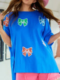Sequin Bow Round Neck T-Shirt Blue f4d9592f-469f-41a4-bbb3-ae999167971e-Max-Origin