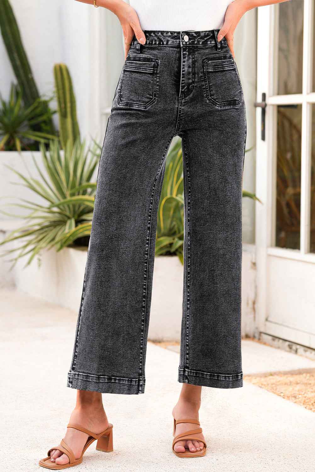 Sky Blue Chic Patch Pocket Straight Leg Loose Jeans f4e6d78c45f45e7e