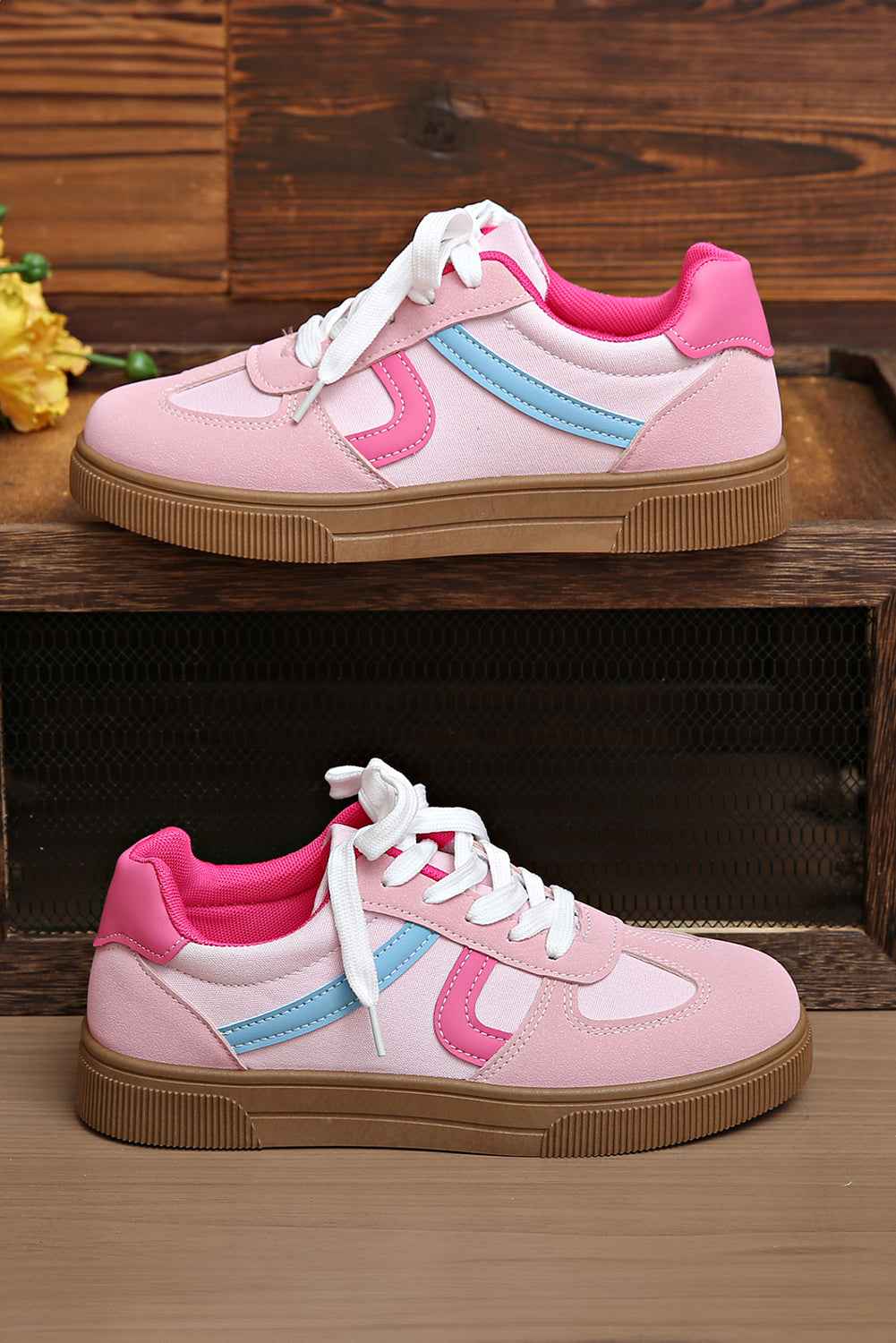 Rose Red Color Block Lace Up Sneakers f4ea20a1b8228b9a