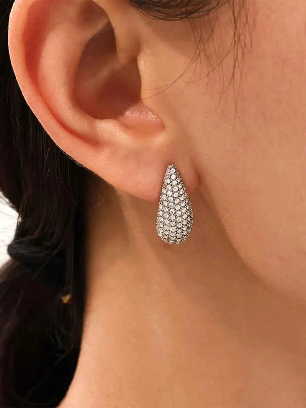 Stainless Steel Inlaid Zircon Teardrop Earrings Silver One Size f4ef8fd7-b7bc-4bea-aeeb-e0a0b612d1ed-Max