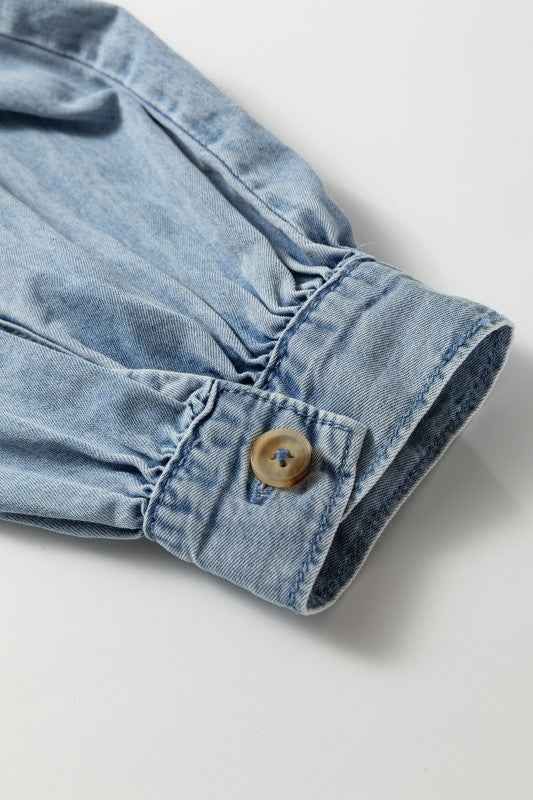 Western Denim Ruffle Peter Pan Collar Shirt f4fc8c38-ce60-43cc-ae59-faddfb5665c2