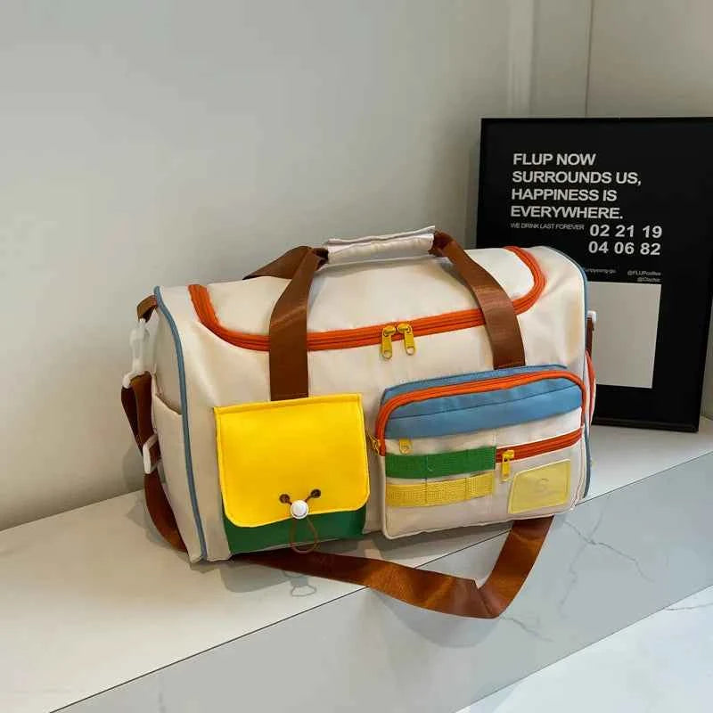 Color Block Multi-Pockets Travel Bag Beige One Size f506cdf5-d43d-4034-9cd6-ae46f49d6c3d-Max