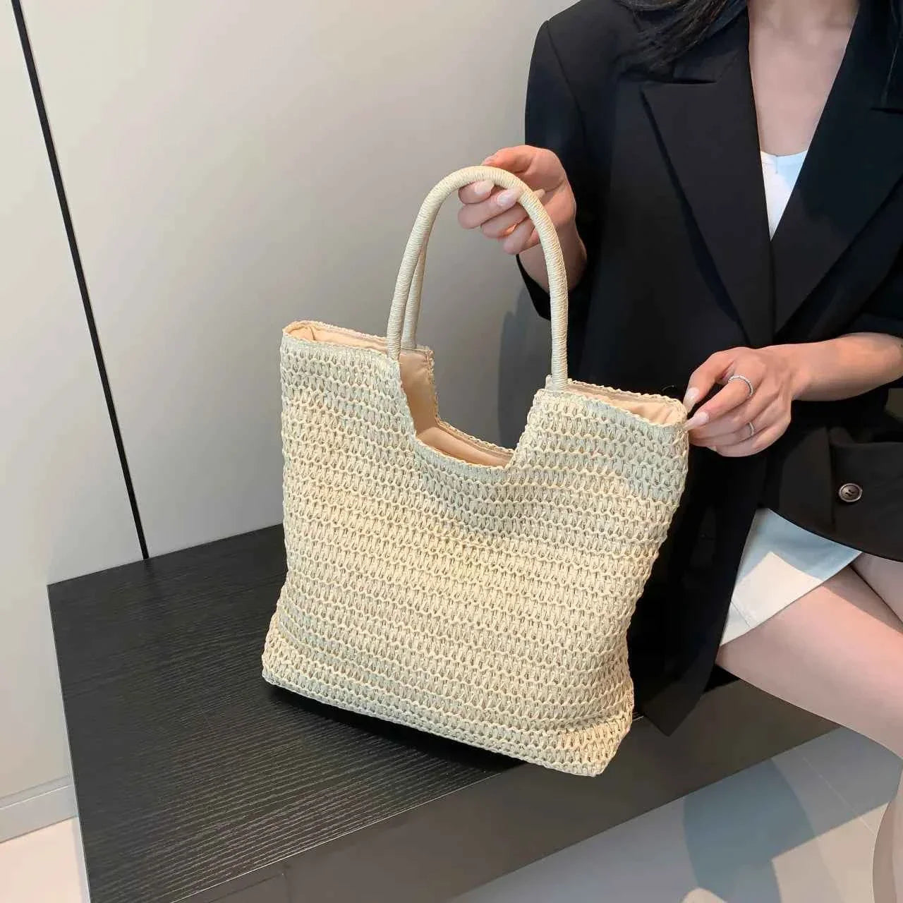 Straw Woven Tote Bag Beige onesize f50ce536273047ce9ef6a9ccc46463c2-Max-Origin