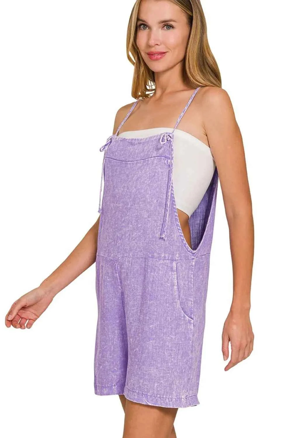 Zenana Washed Linen Knot Strap Rompers f50d3544-e544-43ca-9637-7cd592458fb1-Max-Origin