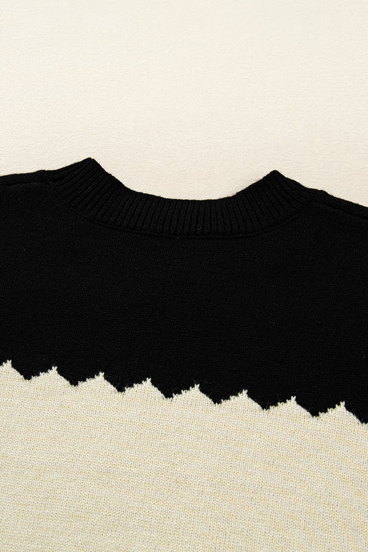 Black Colorblock Crew Neck Drop Shoulder Sweater f531df18dcf797ba