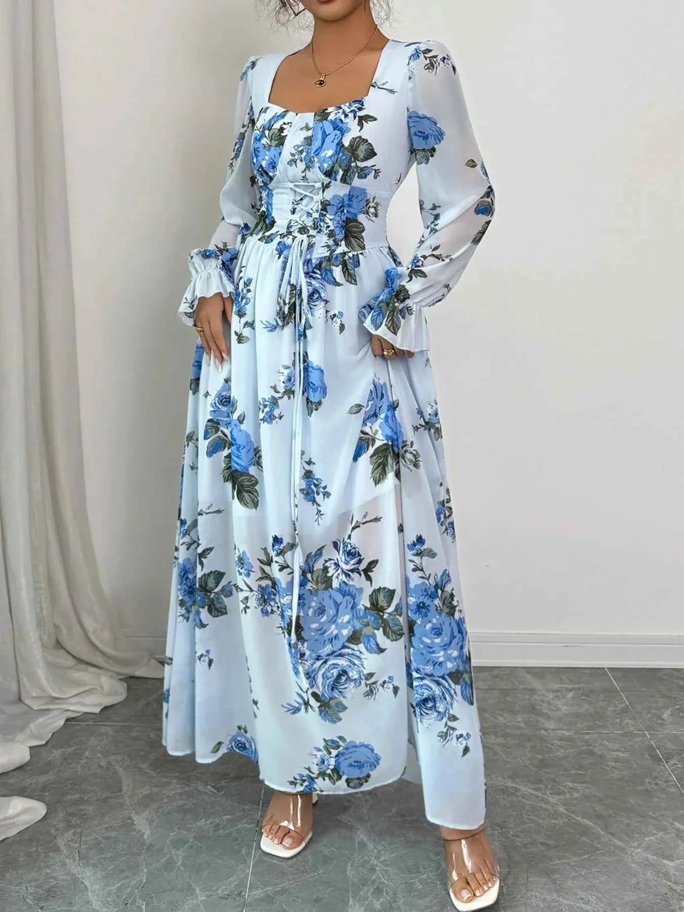 Floral Flounce Sleeve Maxi Dress f53fae25-e6ef-40fd-b140-3337e7996cd0-Max-Origin