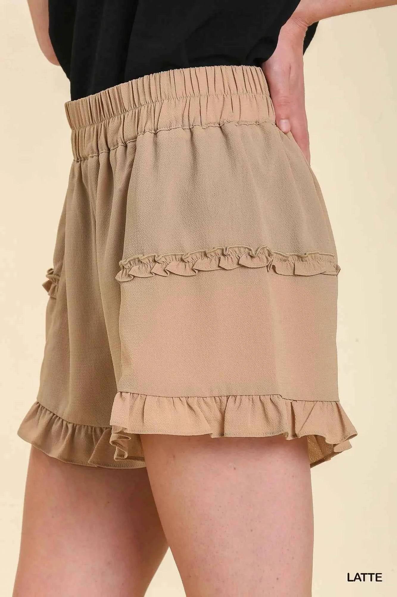 Umgee High Waisted Shorts with Ruffle Trim Detail and Elastic Waist Band f5427329-4864-4e21-8bd2-80a94b9f40ea-Max-Origin