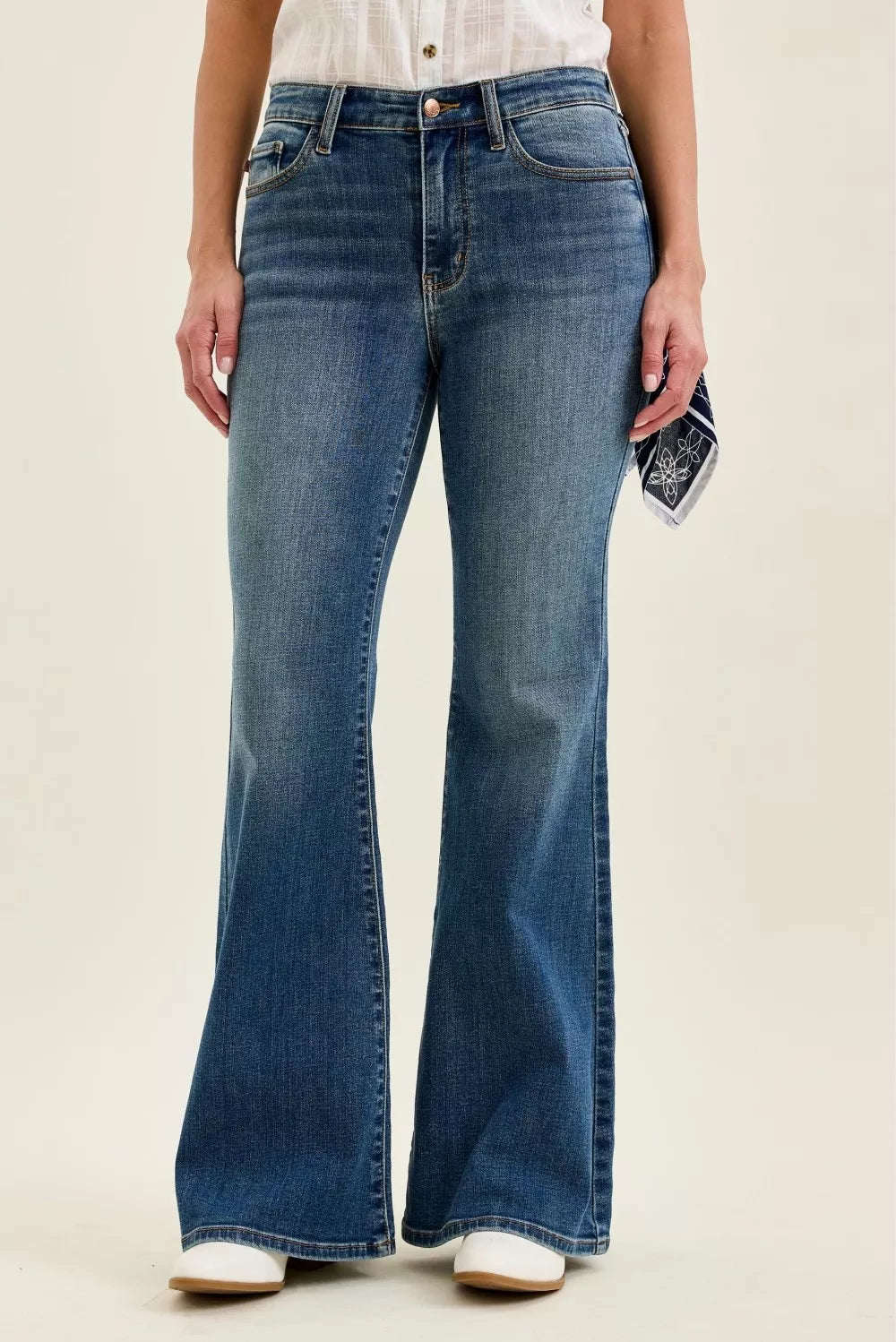 Judy Blue Mid Rise Jaqueline Flare with Triple Needle Back Pkts and Bandana Loop MD f543dc37-8290-4beb-b00c-466f2c877dcf-Max-Origin