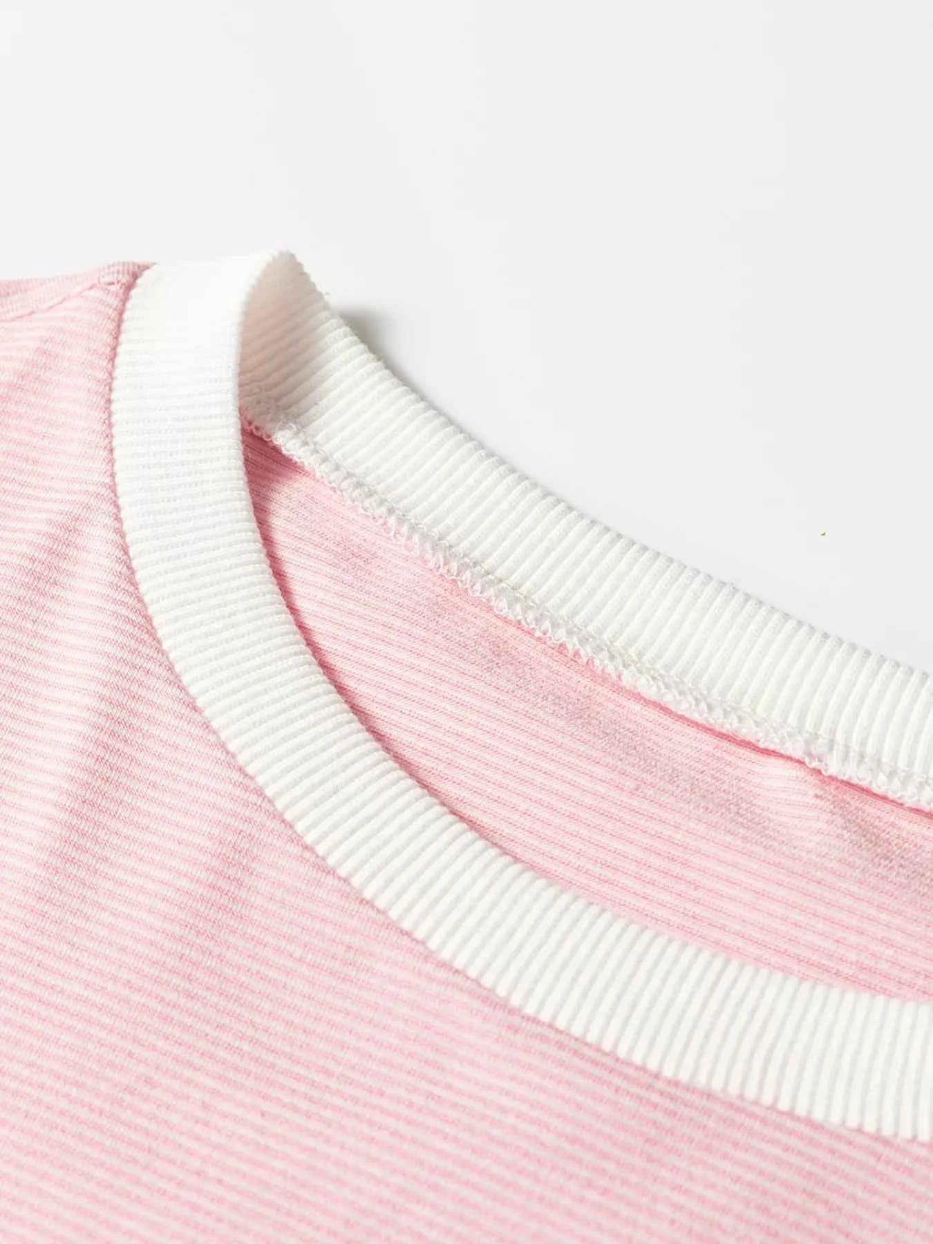 Stripe Contrast Edge Patchwork Long Sleeve Top f548b74aaab44e31a91d9701d0f822ac-Max-Origin