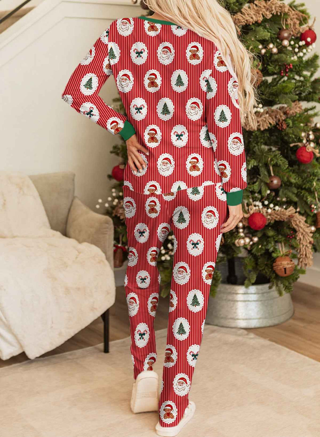 Red Striped Christmas Santa Claus Long Sleeve Pajama Set f54cbadd57e51901