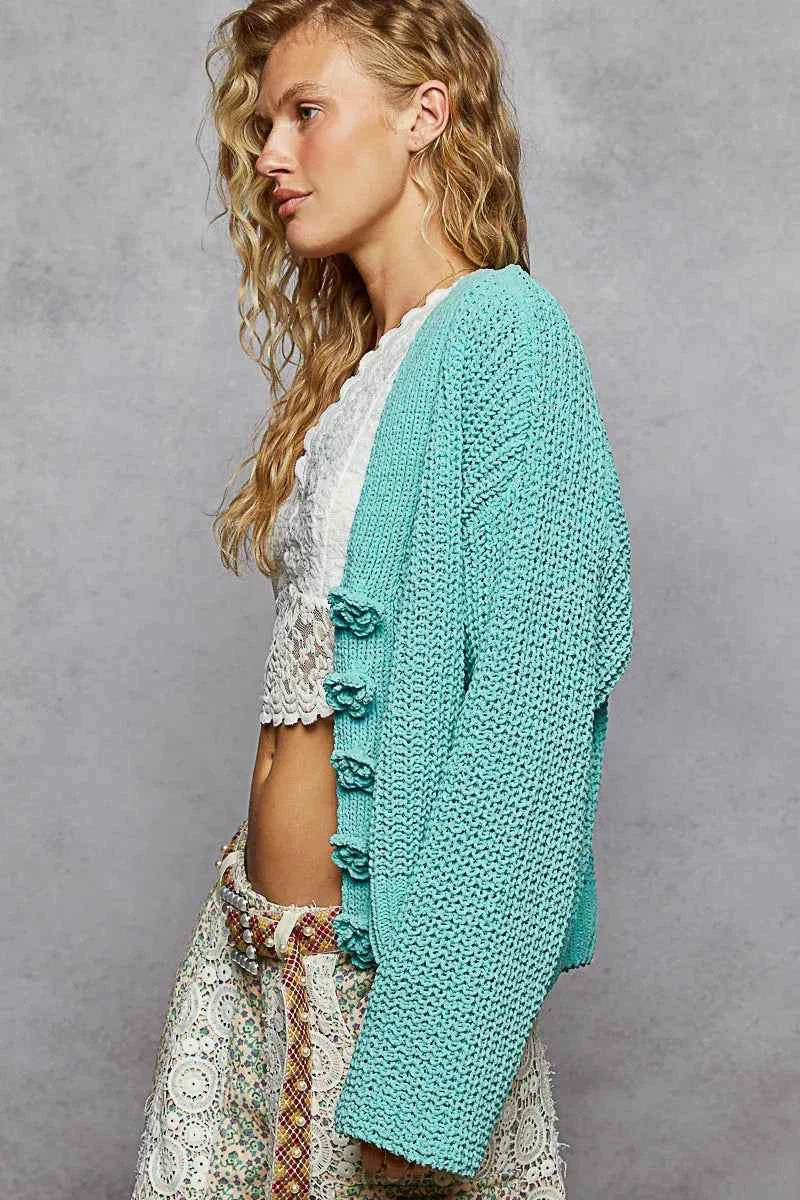 POL V-Neck Long Sleeve Cardigan with Exaggerated Buttons f54e33ac-ffd9-4448-ad23-f7564cda4082-Max-Origin