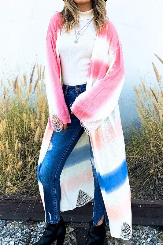 And The Why Multi Gradation Dye Maxi Cardigan Sweater MULTI