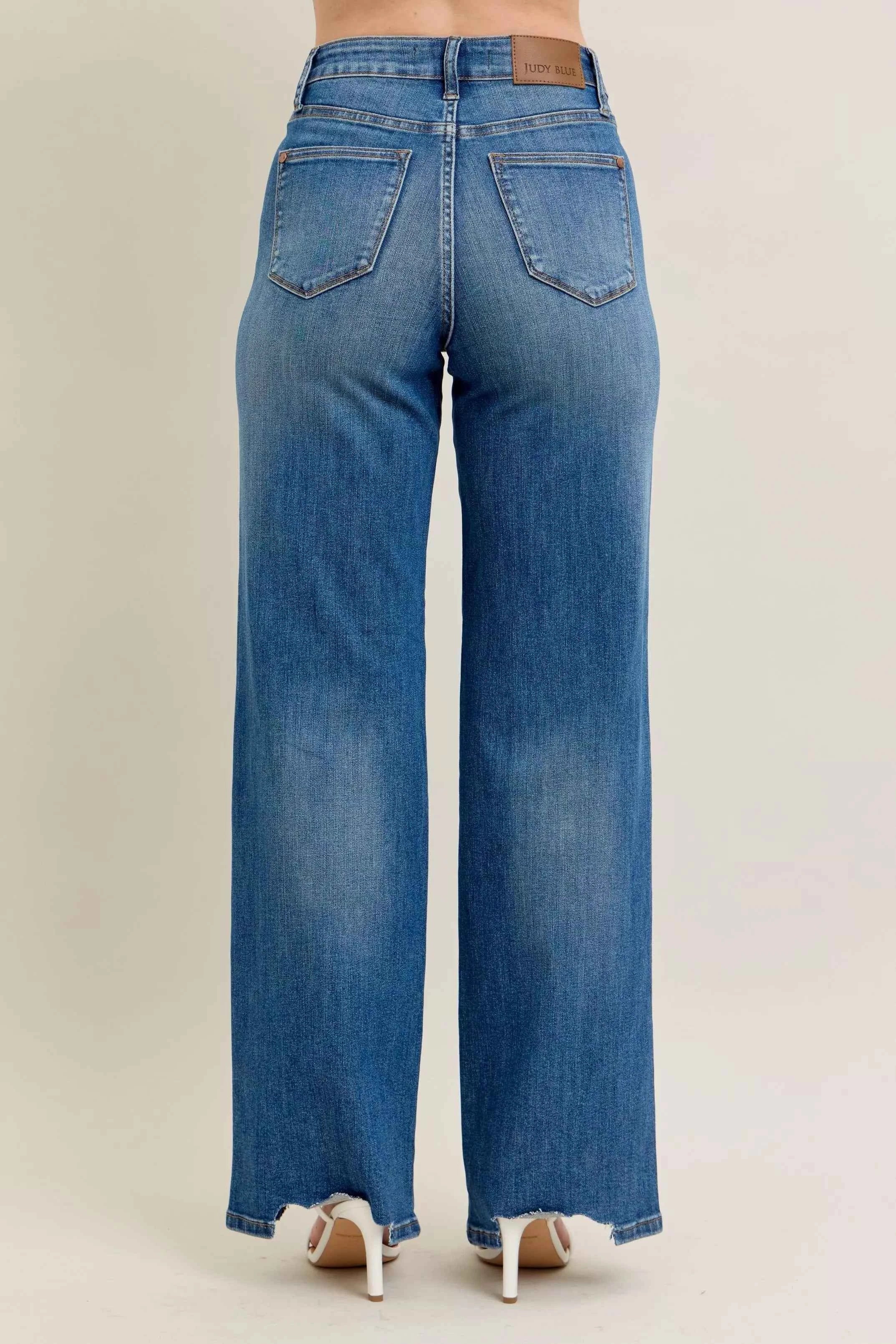 Judy Blue Full Size High Waist Tummy Control Chew Hem Destroy Wide Jeans Plus Size f55bde50fac84a638b2256aae7363557-Max-Origin