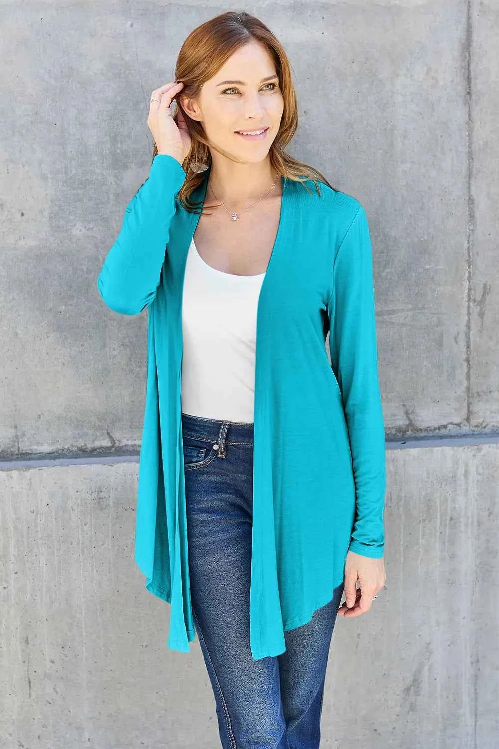 Basic Bae Full Size Open Front Long Sleeve Cardigan Sky Blue f563bf64-6667-42b0-b3e6-5a142c5433fd-Max