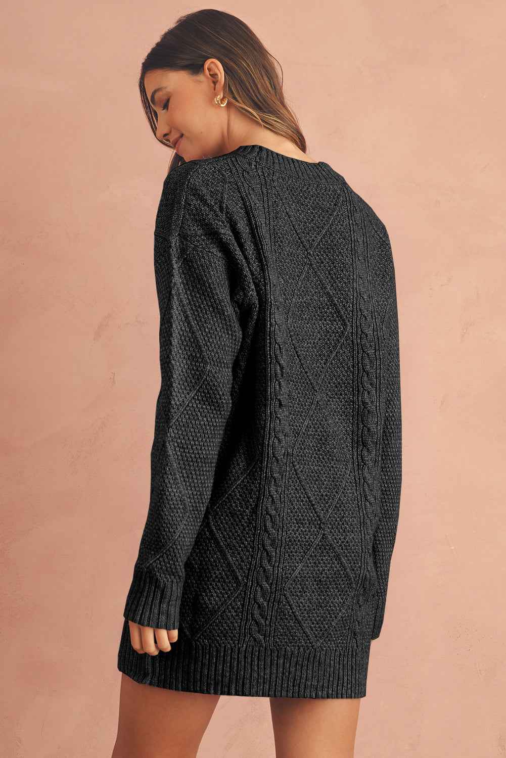 Oatmeal Cable Knit Drop Shoulder Loose Fit Sweater Dress f5651aa2e0eff4f5