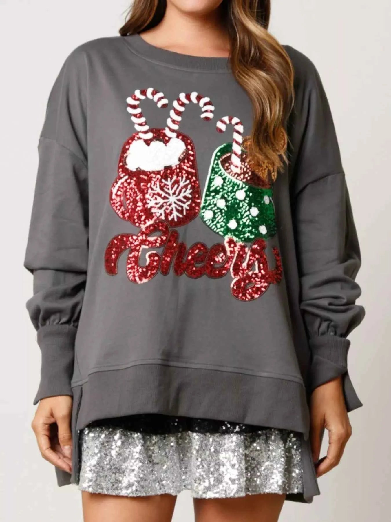 Christmas Sequin High-Low Round Neck Sweatshirt f565f411-cb06-40c6-8024-d2ab40d343c9-Max-Origin