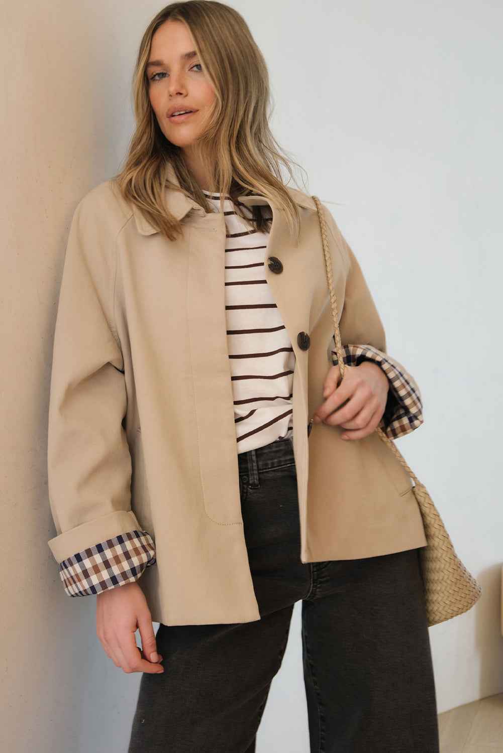 Parchment Plaid Lined Collar Trench f56aeaeb435de65b
