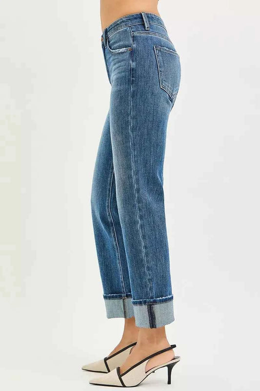 Full Size 4 Way Stretch Slouchy Straight Jeans with Cuffed Hem Plus Size f56f392926944d68829ca9d6a5cf4fa6-Max-Origin