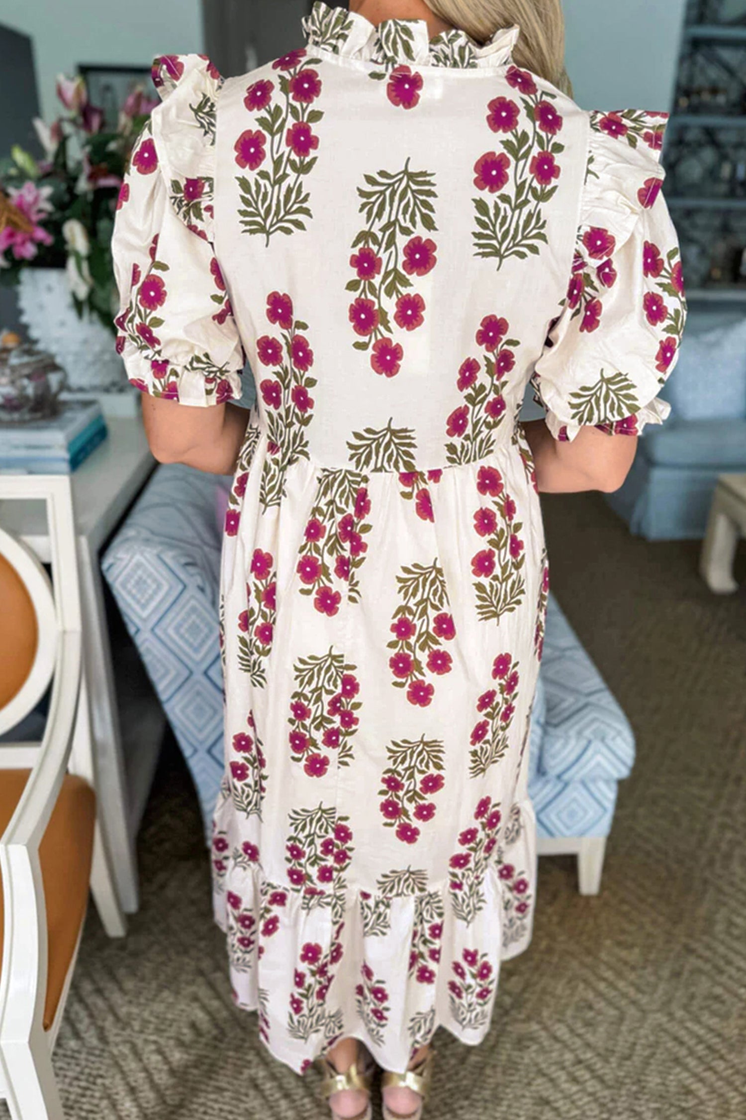 Black Floral Short Bubble Sleeve Tiered Maxi Dress f57459522e1b09a2