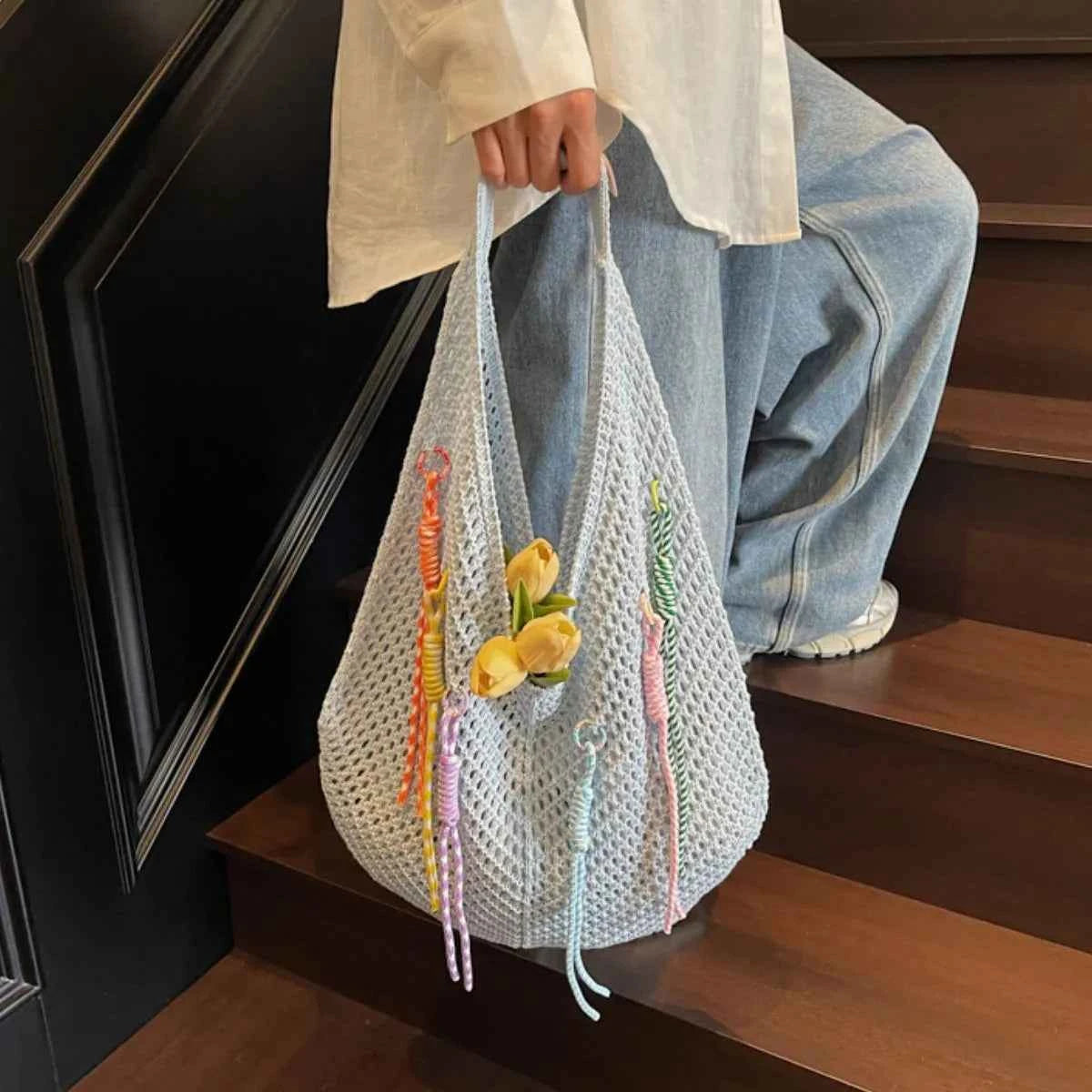 Lightweight Crochet Shoulder Bag Light Blue onesize f5769812-7cd9-4ab0-95c1-27d59d6b99a9-Max-Origin