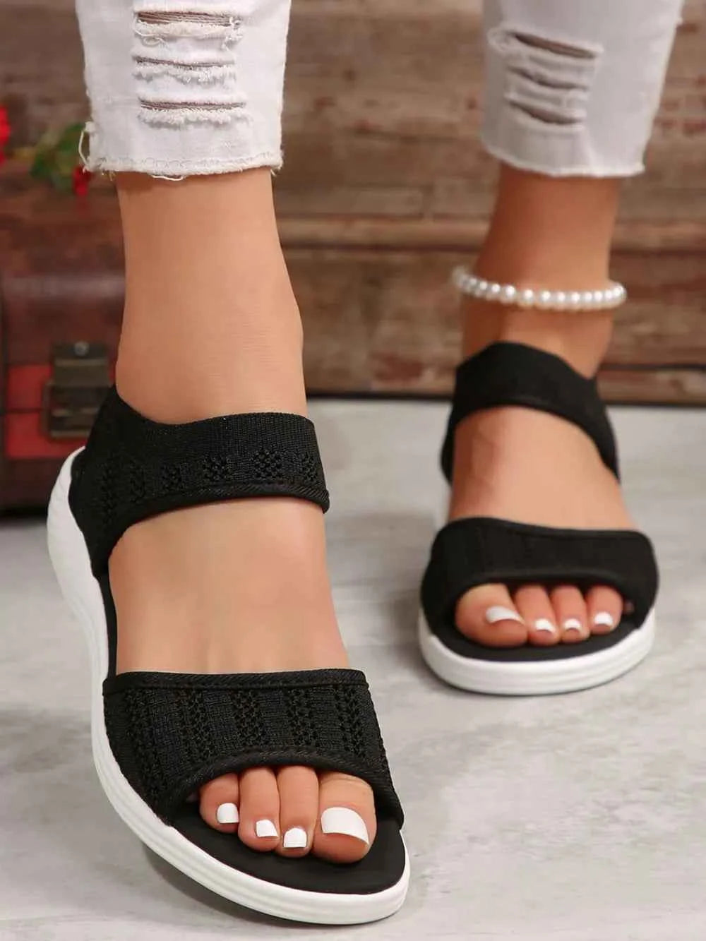 Peep Toe Cloth Sandals Black f577d02b-75f9-40ee-bd4f-3950b4f88be0-Max
