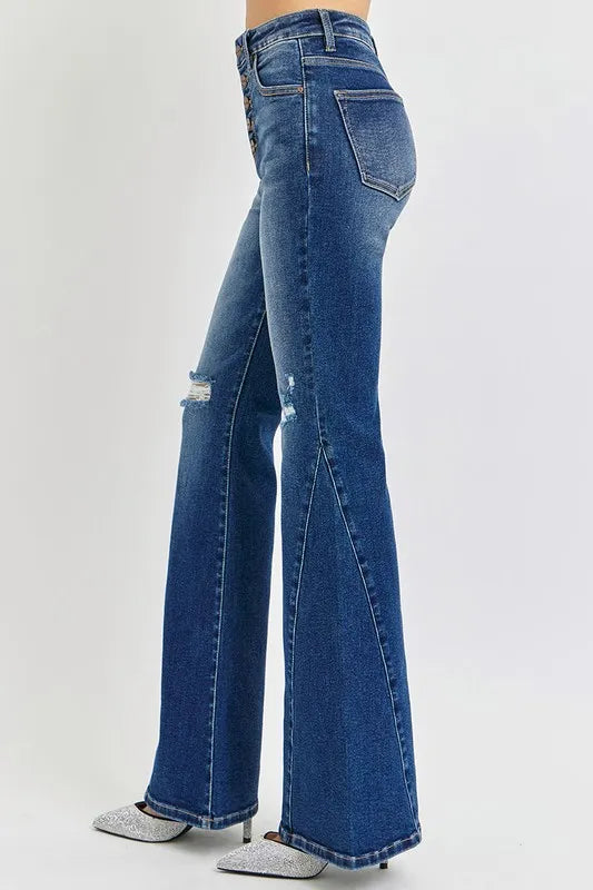 RISEN Distressed Button-Fly Flare Jeans f5853741-3485-4821-9d32-e50ac6c28416-Max