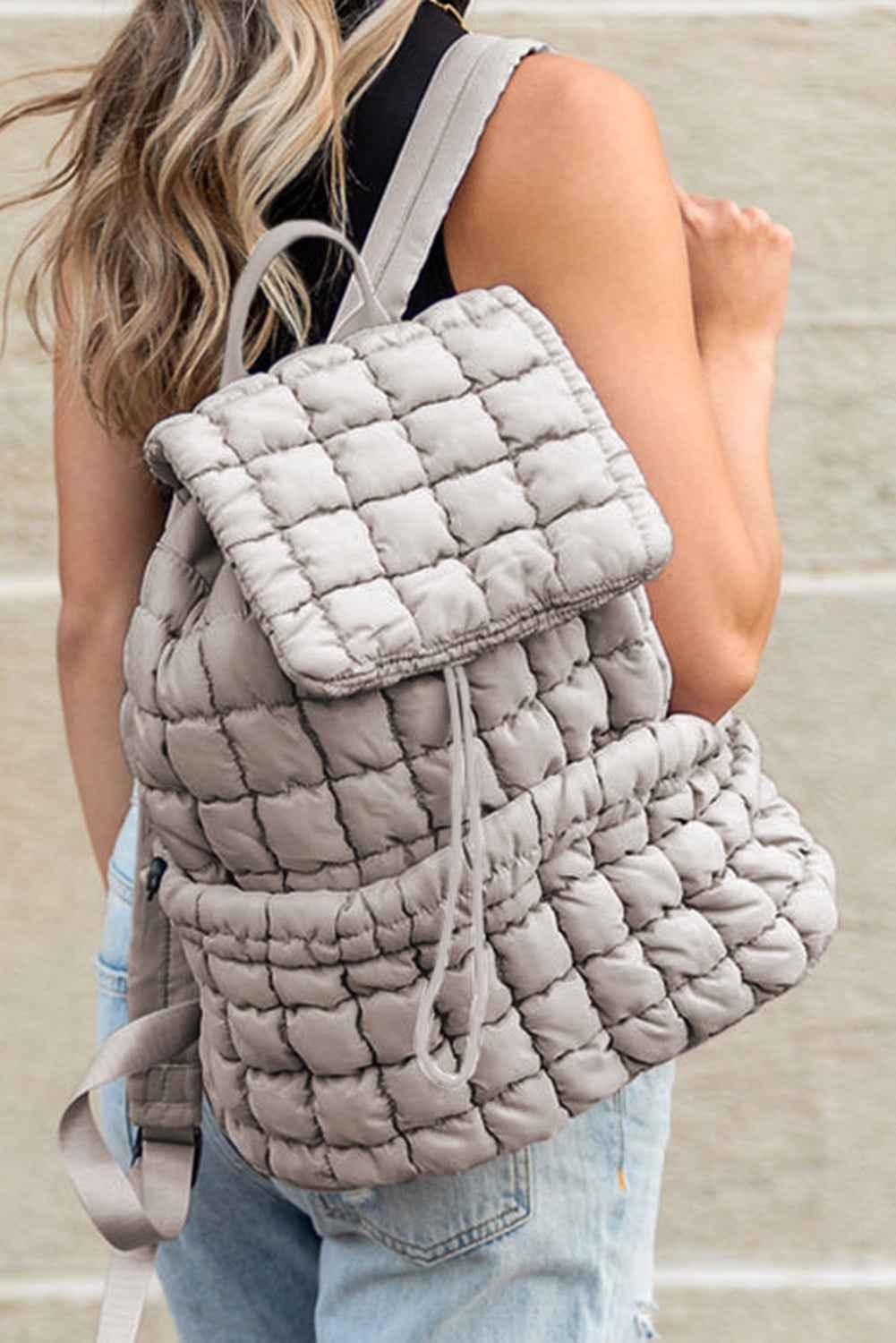 Medium Grey Solid Flapped Quilted Puffer Backpack Medium Grey ONE SIZE 100%Polyester f58f9b058ce7bb7c