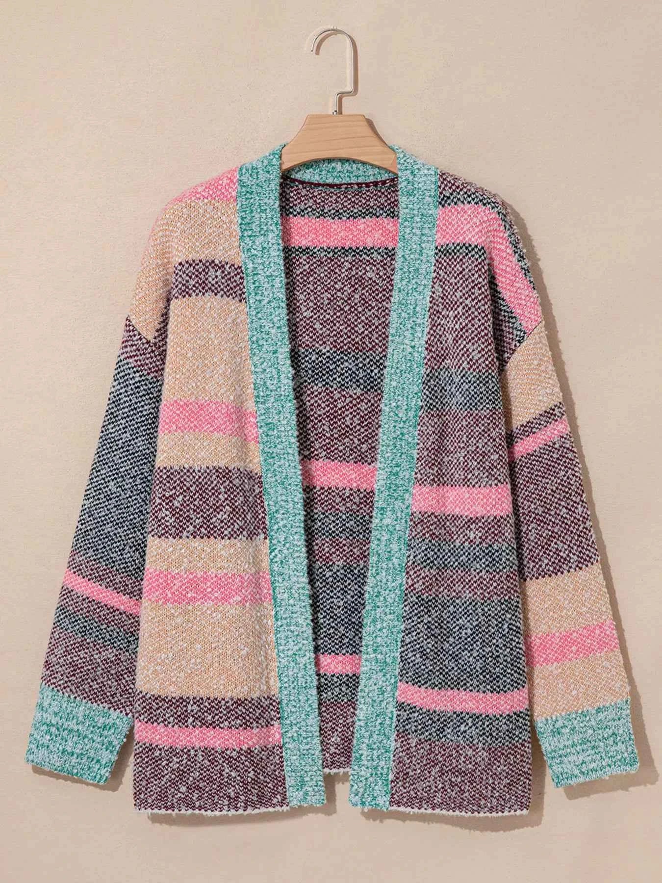 Color Block Striped Side Slit Open Front Cardigan f59165fd6b9c4797971292b13e09b599-Max-Origin