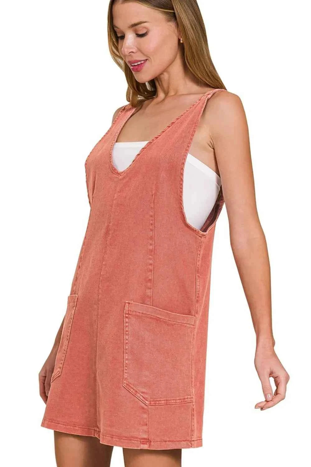 Zenana Washed Adjustable Strap Denim Overall Dress CABERNET f5921629-9436-4d38-b0fb-9510f7257fe8-Max-Origin