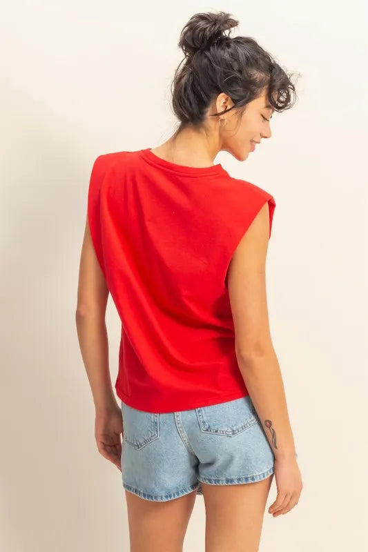 Round Neck Shoulder Pad Sleeveless Top f597a77d-5617-4927-9f00-94bcec7fa284-Max