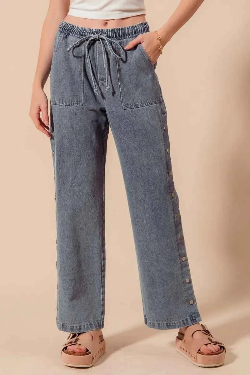 SO ME Mid Rise Drawstring Jeans with Side Snap Button DENIM f59c1ececaad49039bff727f3561a6d7-Max-Origin