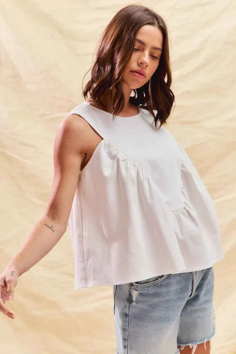 SO ME Game Day Color Denim Ruched Sleeveless Top f5acc729ef78421b872900114eb9d0e9-Max-Origin