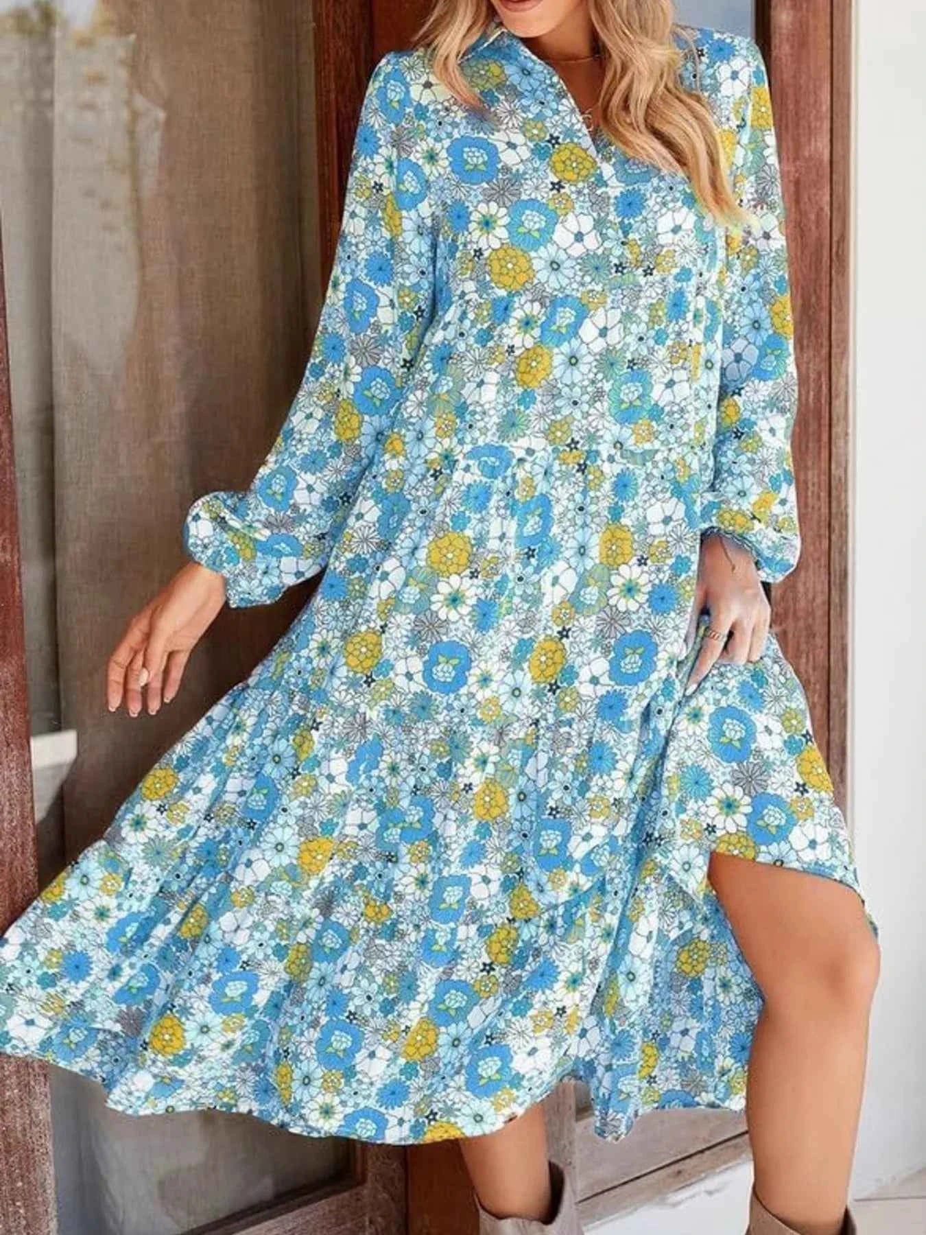 Floral Print Balloon Sleeve Midi Dress Sky Blue f5ace67cb7c74ac7aa08e0d05596f977-Max-Origin