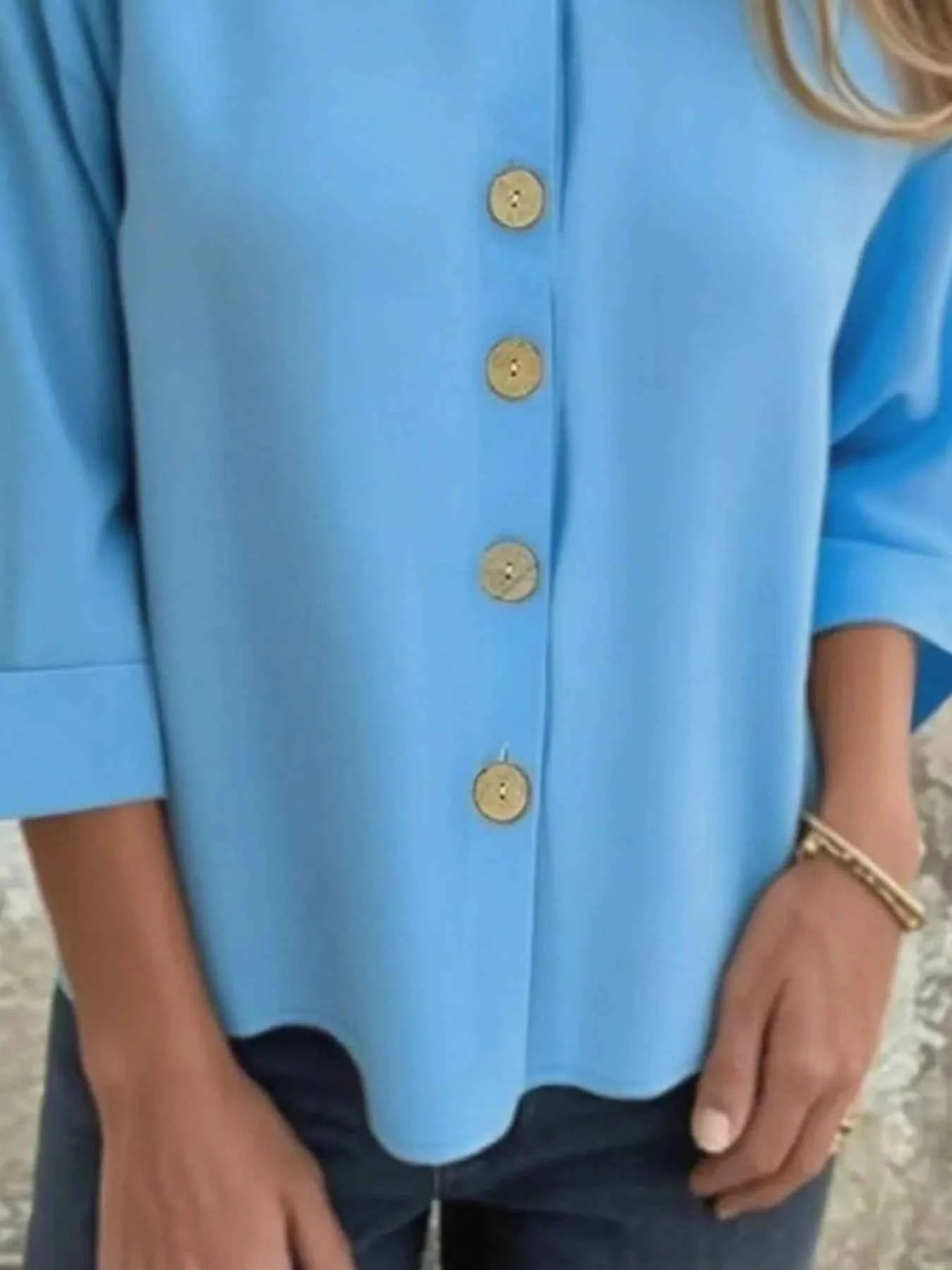 Full Size Button-Front 3/4 Sleeve Casual Blouse Plus Size f5af0e28-919d-49bf-9d41-6da08eeffa79-Max-Origin
